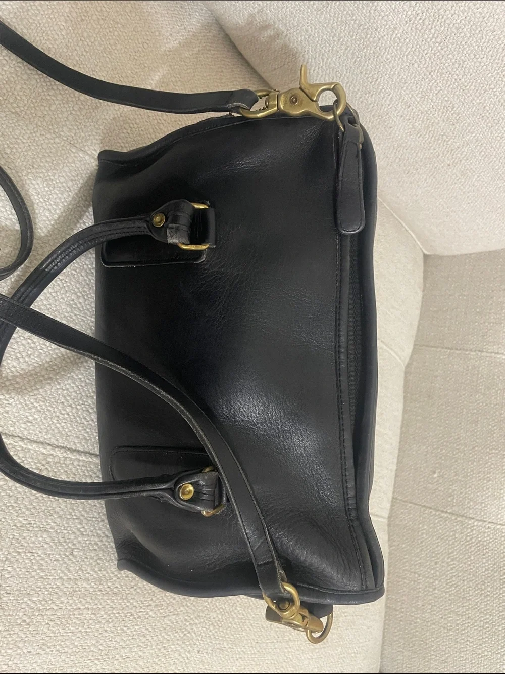 Coach Black Leather Double-Handle Satchel with Crossbody Strap